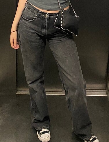zara siyah wide leg jean pantolon
