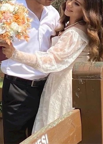 Nikah elbisesi ekru vintage abiye - Görsel 8