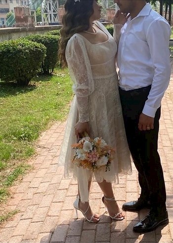 Nikah elbisesi ekru vintage abiye - Görsel 5