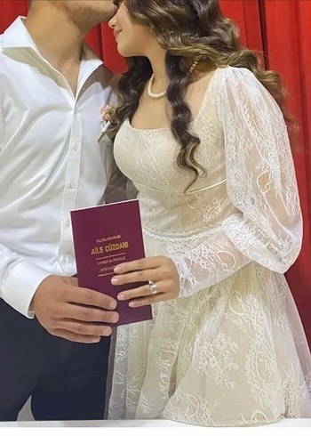 Nikah elbisesi ekru vintage abiye - Görsel 6