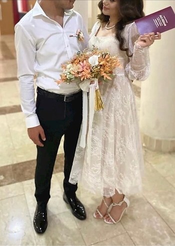 Nikah elbisesi ekru vintage abiye - Görsel 7