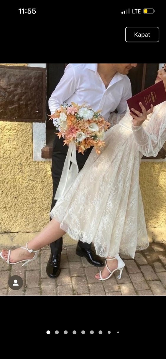 Nikah elbisesi ekru vintage abiye - Görsel 4