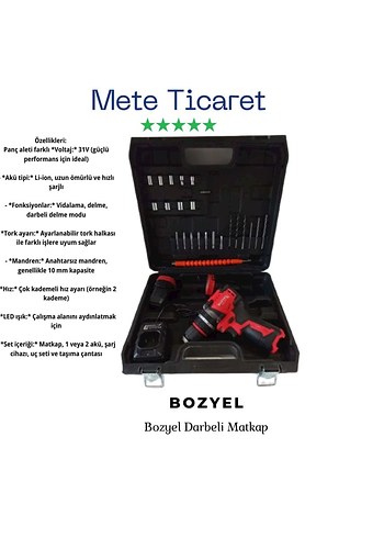 Bozyel Darbeli Matkap Seti, 10mm Mandren