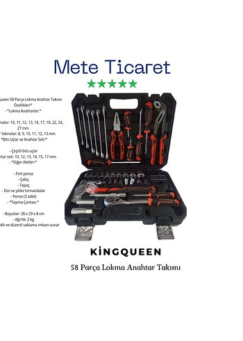KINGQUEEN 58 Parça Lokma Anahtar Takımı Siyah