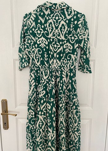 Yeşil Desenli Uzun Elbise - Görsel 2