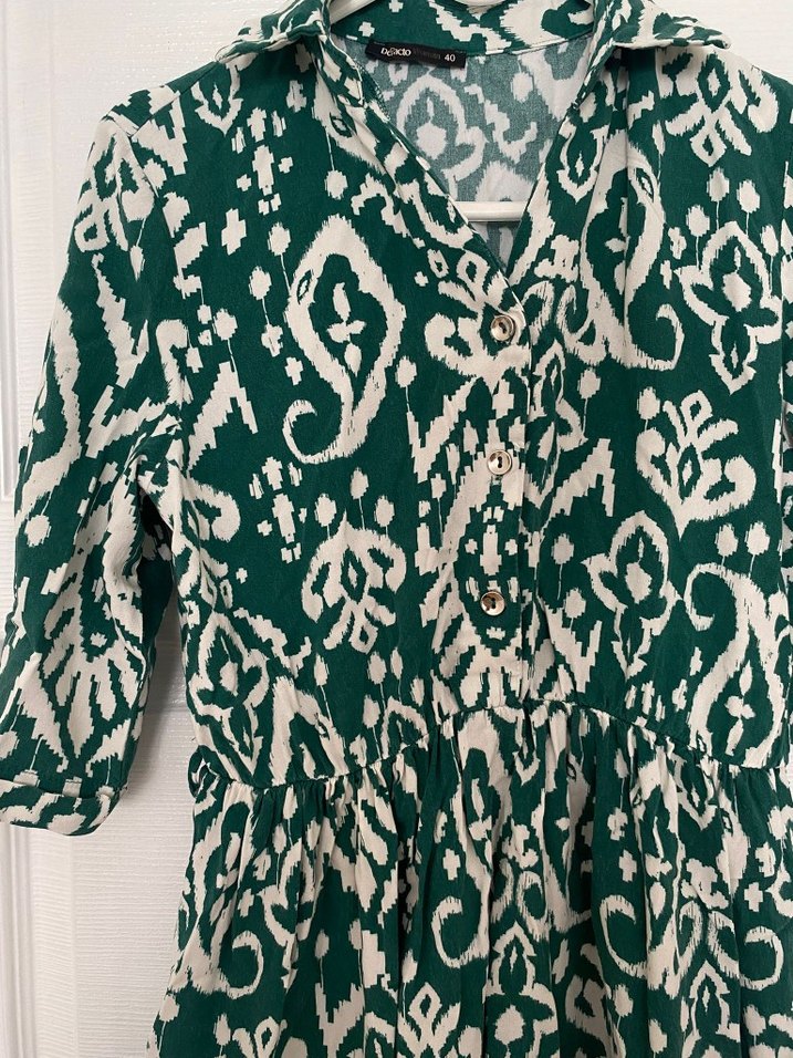 Yeşil Desenli Uzun Elbise - Görsel 4