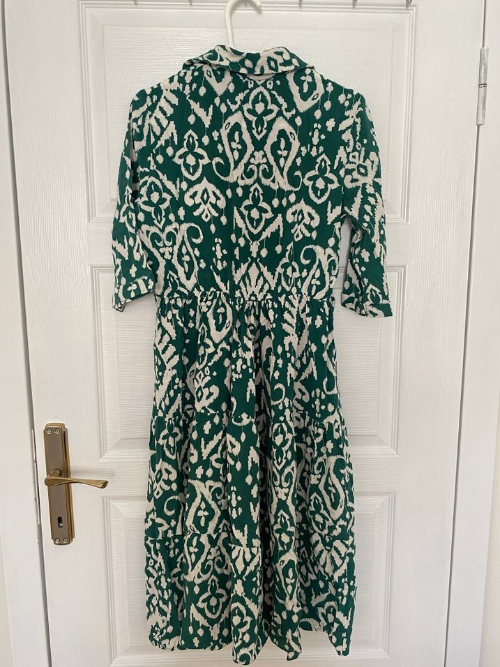 Yeşil Desenli Uzun Elbise - Görsel 3