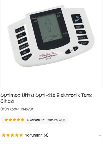 Beden Optimed Ultra Tens Fizik Tedavi Masaj Aleti