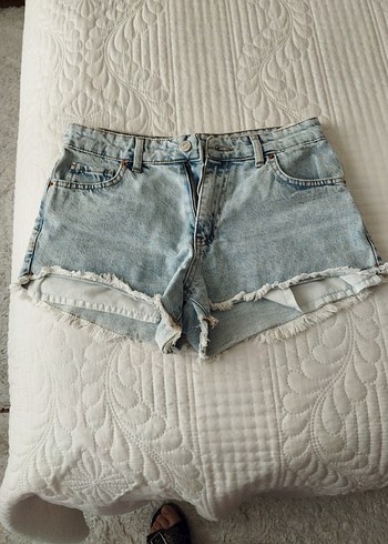 Gri Mini Denim Şort, Rahat Kesim