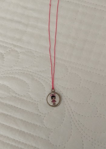 Pembe İşlemeli Zincir Detaylı çocuk Kolye