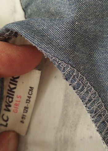 8 Yaş Beden gri Renk Gri Çizgili Kız Bluzu, Kısa Kollu, Yakalı