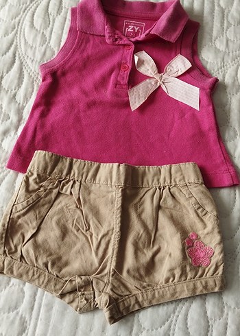 Pembe Fiyonk Detaylı Kolsuz Bebek Takımı