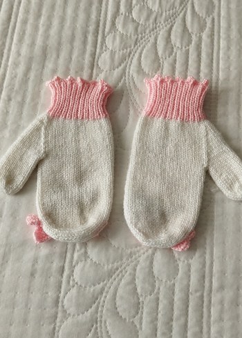 Kız Çocuk Beyaz Nakışlı Örgü Eldiven - Görsel 2