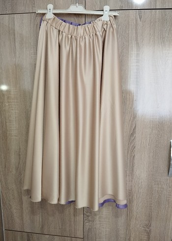 Bej Uzun Salaş Saten Etek - Görsel 2