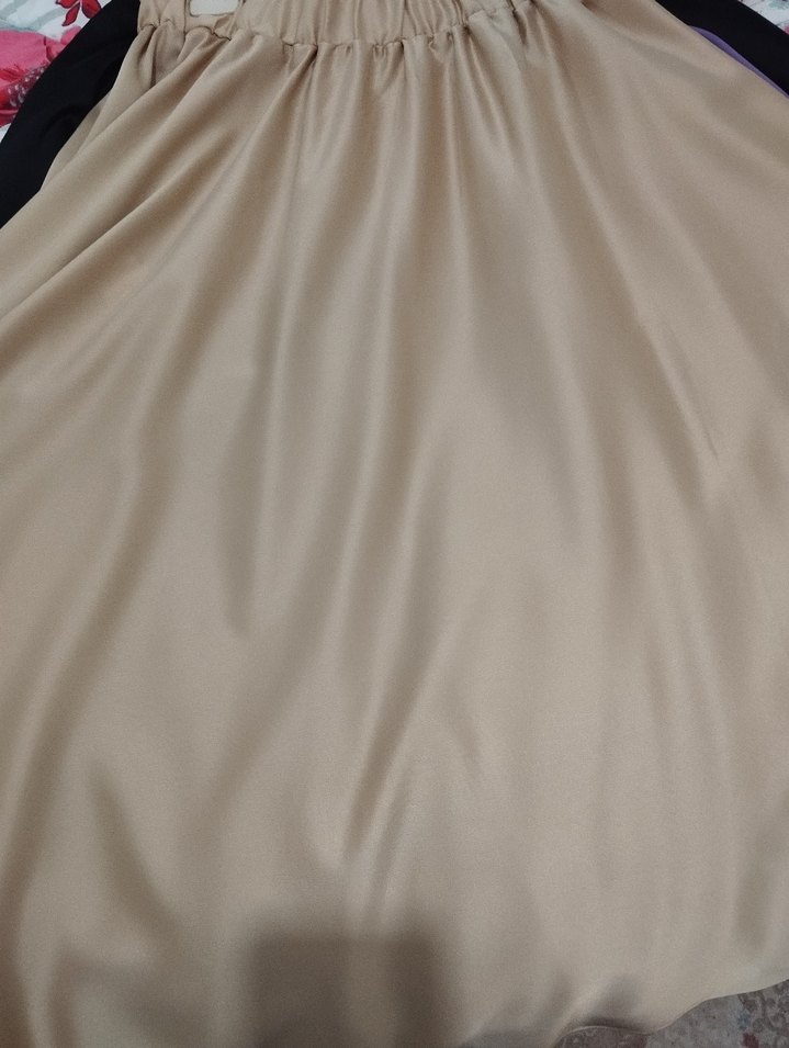 Bej Uzun Salaş Saten Etek - Görsel 4