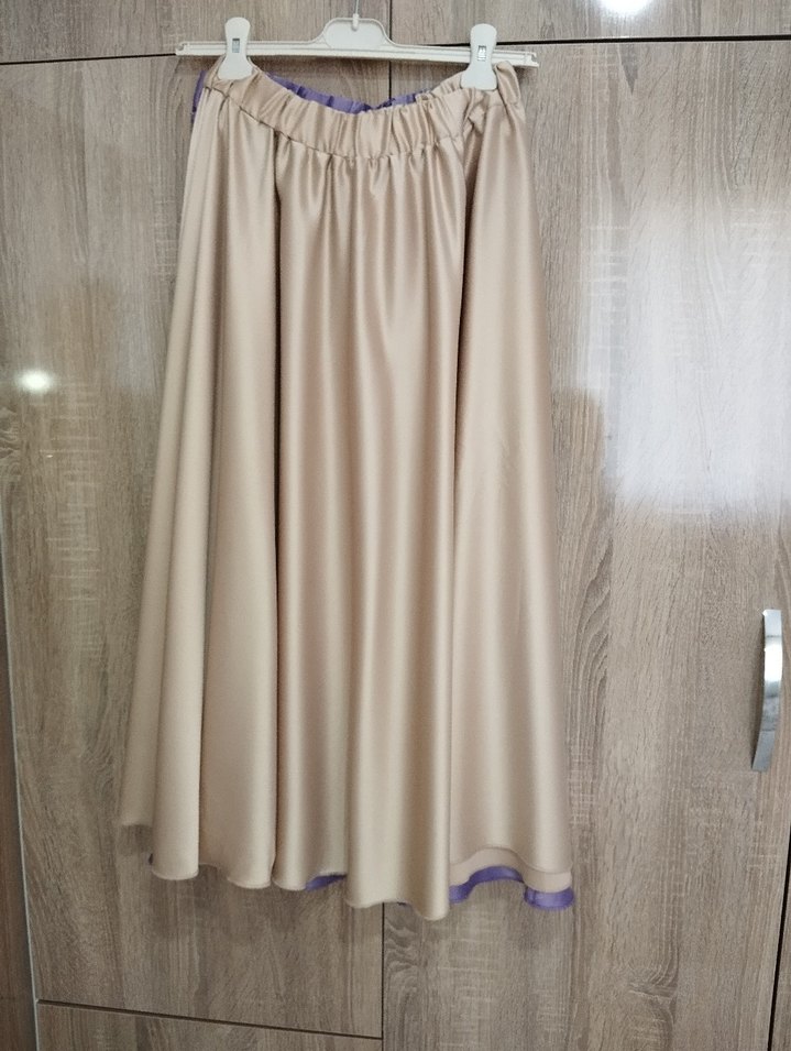 Bej Uzun Salaş Saten Etek - Görsel 2