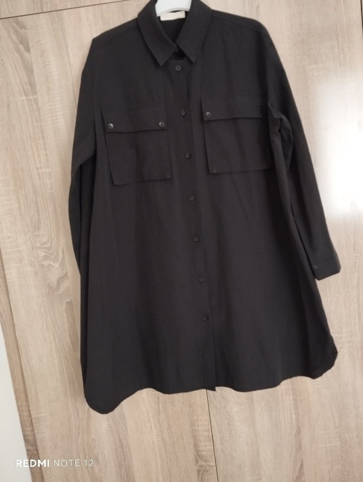 Siyah Uzun Keten Gömlek - Görsel 3