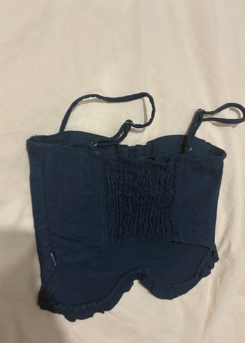 Bershka Lacivert Denim görümlü Straplez Büstiyer
