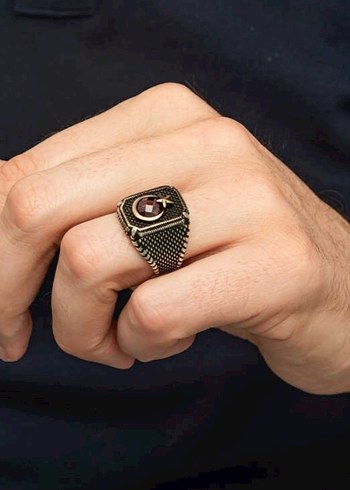 Bordo Taşlı Erkek  Yüzük Gümüş - Görsel 4