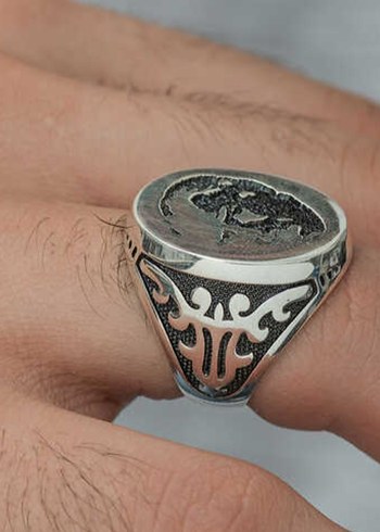 Erkek Siyah Gri Yüzük gümüş - Görsel 3