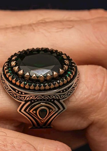 Bohem Tarzı Erkek Turkuaz Yüzük gümüş - Görsel 4