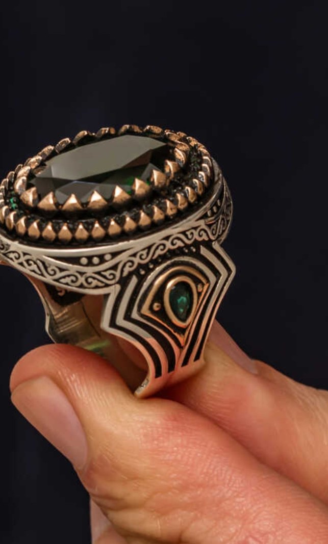 Bohem Tarzı Erkek Turkuaz Yüzük gümüş - Görsel 3