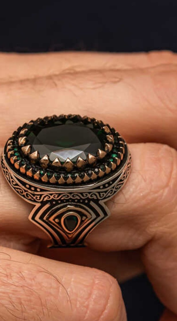 Bohem Tarzı Erkek Turkuaz Yüzük gümüş - Görsel 4