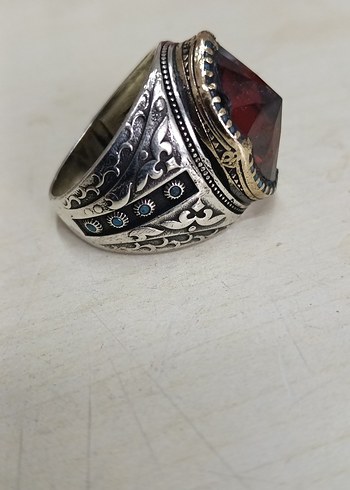 Bordo Vintage Erkek Yüzük Gümüş - Görsel 2