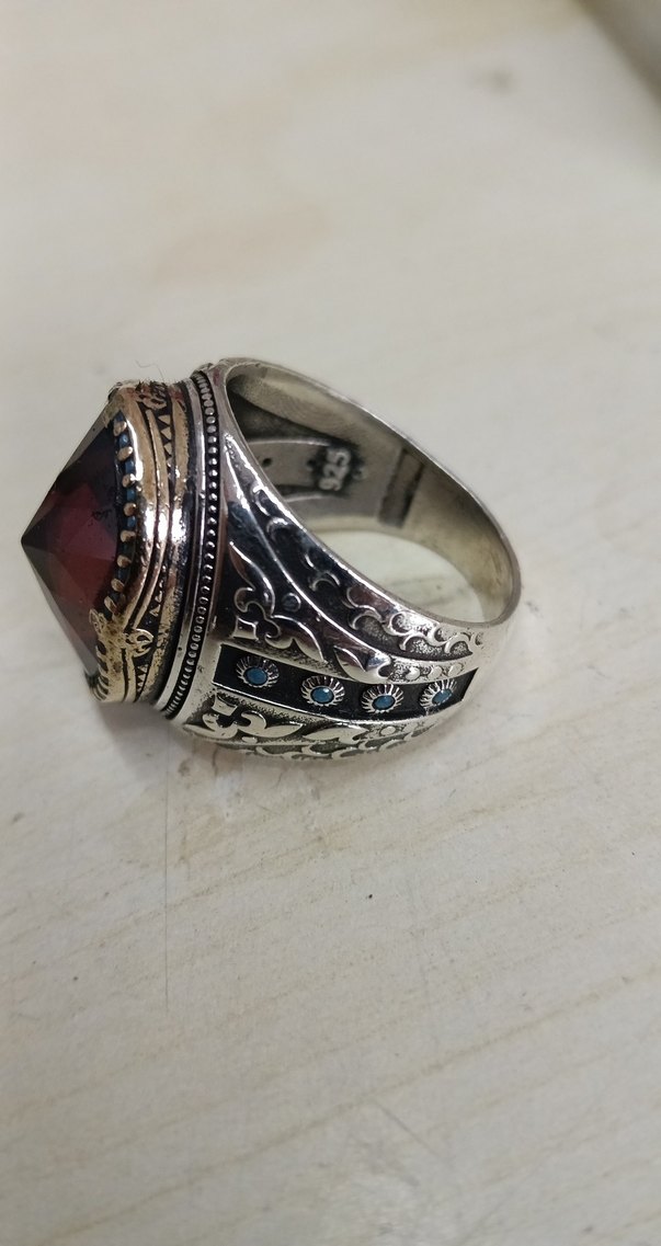 Bordo Vintage Erkek Yüzük Gümüş - Görsel 5