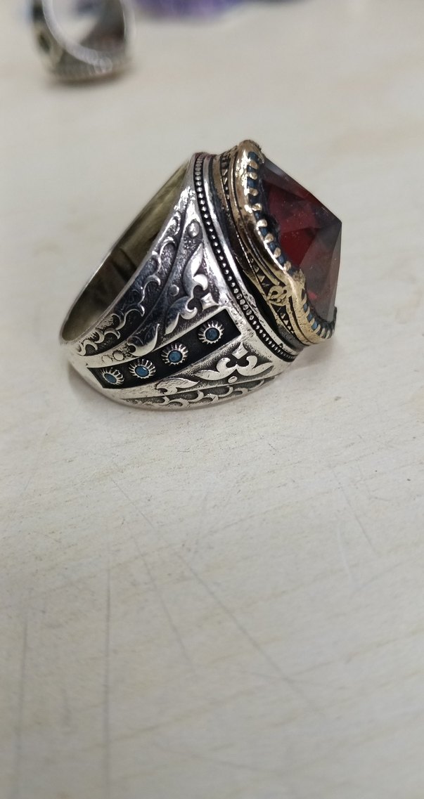 Bordo Vintage Erkek Yüzük Gümüş - Görsel 2