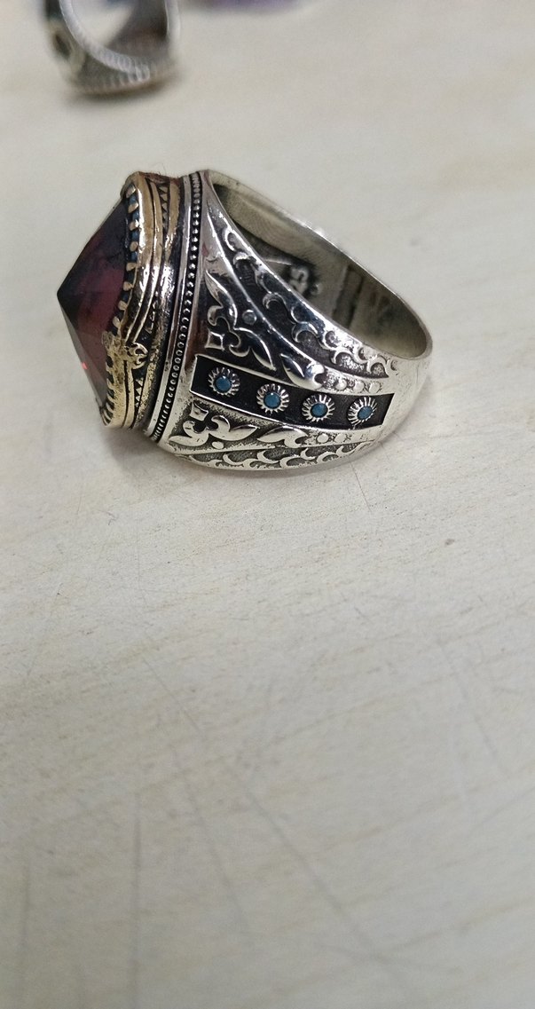 Bordo Vintage Erkek Yüzük Gümüş - Görsel 4