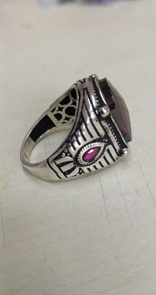 Bordo Vintage Erkek Yüzük Gümüş - Görsel 2