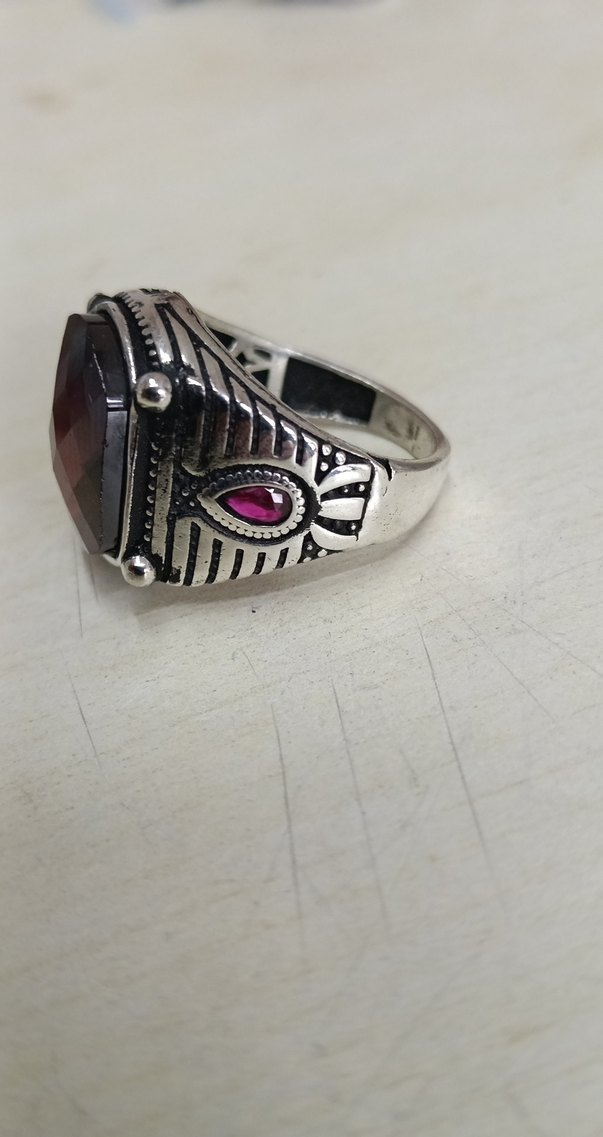 Bordo Vintage Erkek Yüzük Gümüş - Görsel 3