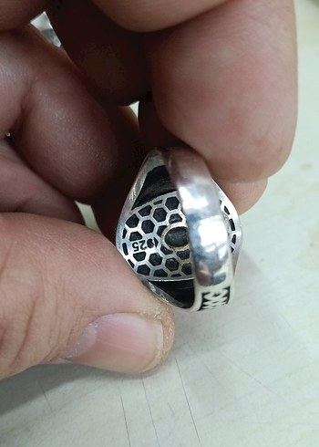 Koyu Turkuaz Taşlı Vintage Erkek Yüzük gümüş - Görsel 4