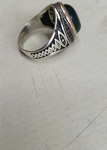 Koyu Turkuaz Taşlı Vintage Erkek Yüzük gümüş - Görsel 2