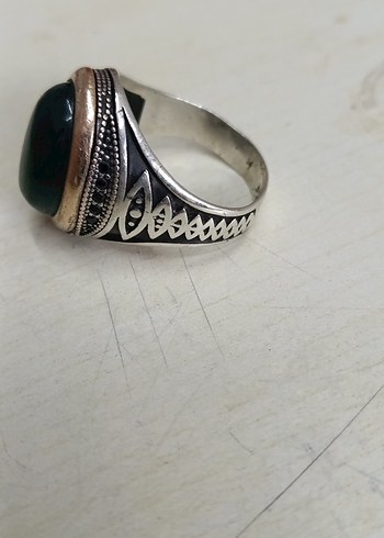 Koyu Turkuaz Taşlı Vintage Erkek Yüzük gümüş - Görsel 3