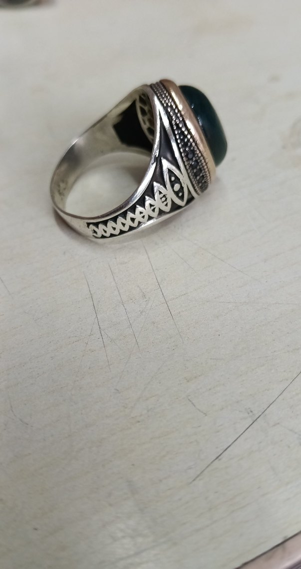 Koyu Turkuaz Taşlı Vintage Erkek Yüzük gümüş - Görsel 2