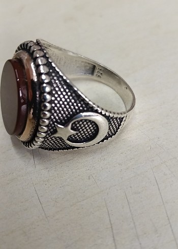 Koyu Kırmızı Taşlı Erkek Yüzük gümüş - Görsel 4