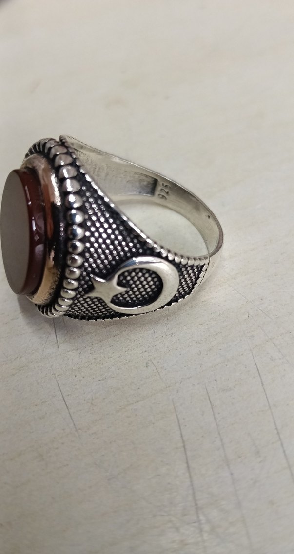 Koyu Kırmızı Taşlı Erkek Yüzük gümüş - Görsel 4