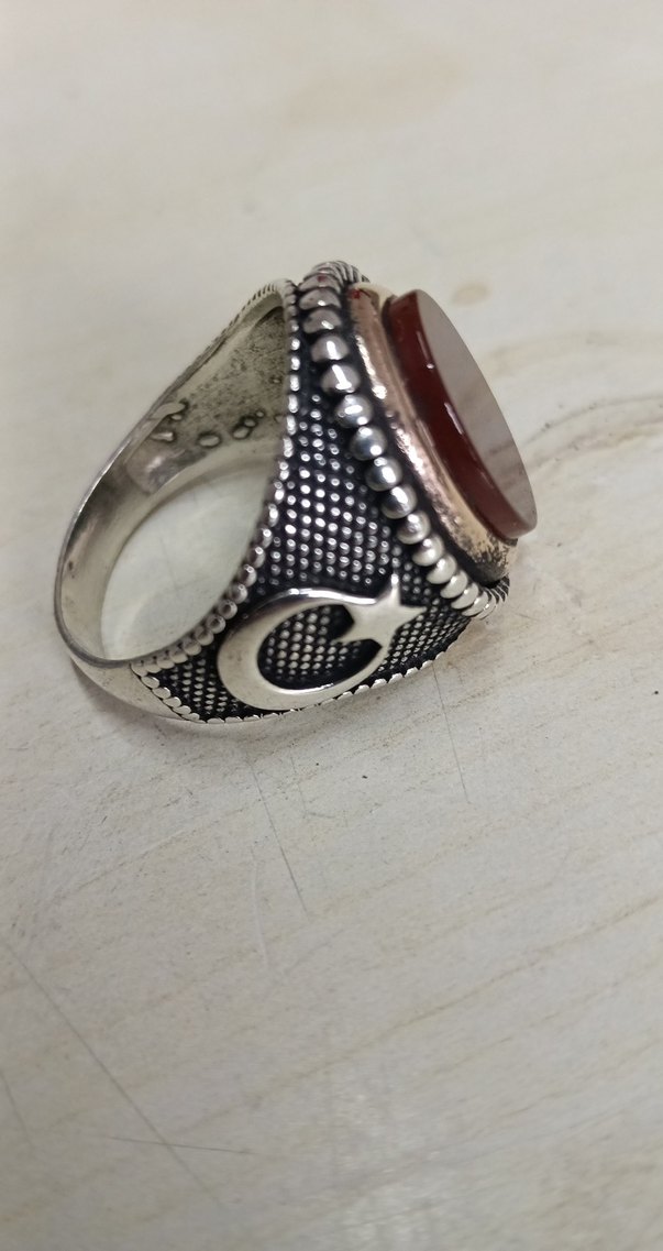 Koyu Kırmızı Taşlı Erkek Yüzük gümüş - Görsel 2