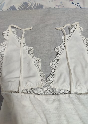 Dantel Detaylı Beyaz Kadın  badi - Görsel 3