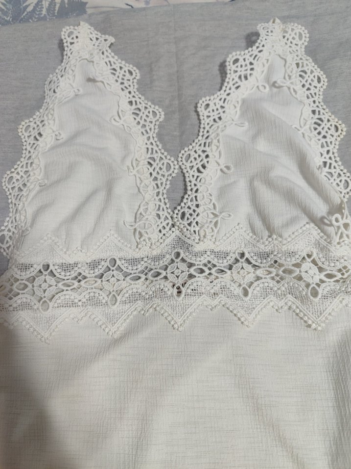 Dantel Detaylı Beyaz Kadın  badi - Görsel 2