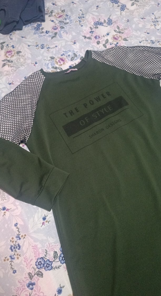 Düğmeli Uzun Kol Yeşil Kadın Tunik - Görsel 2