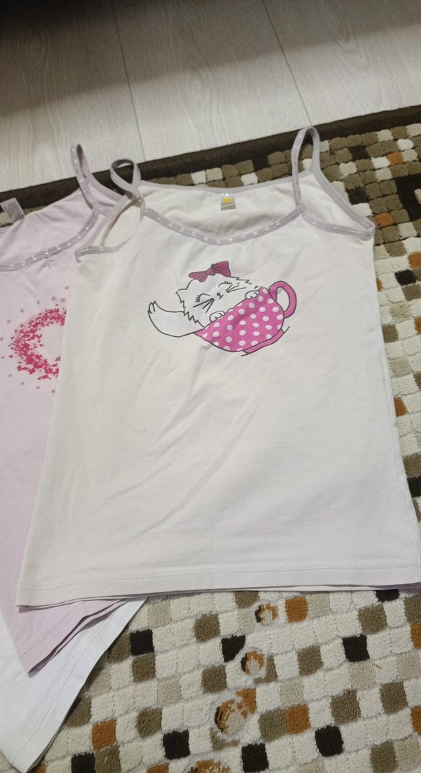 Kız Çocuk Pembe Baskılı İnce Askılı Atlet - Görsel 2