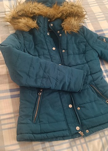 Kadın Mavi Kürklü Kış Montu - Görsel 2