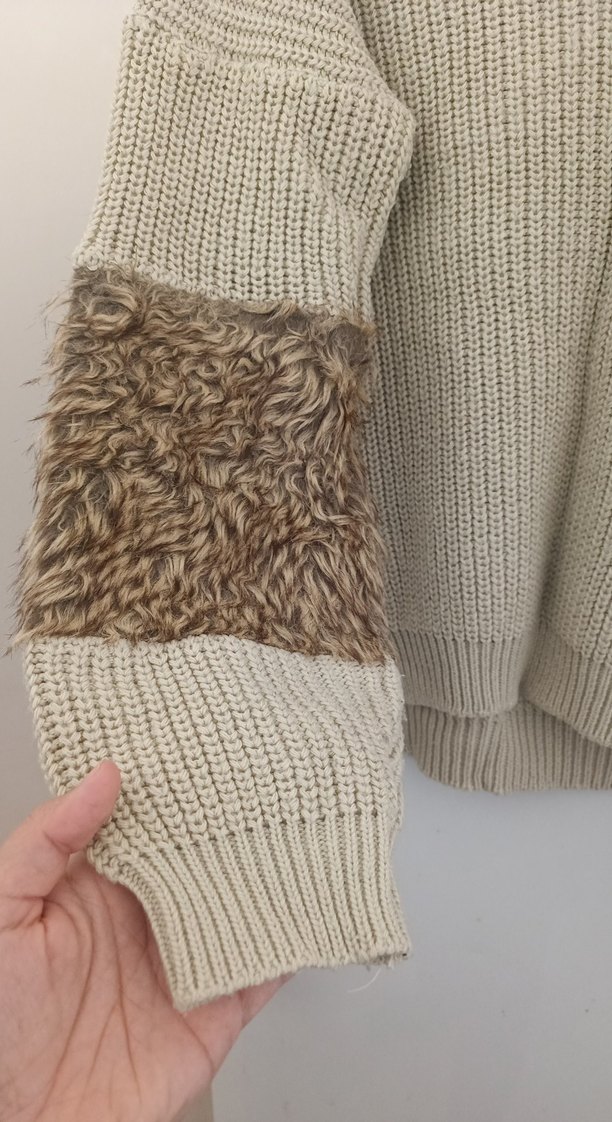 Bej Örgü Kadın Kazak Uzun Kollu - Görsel 2