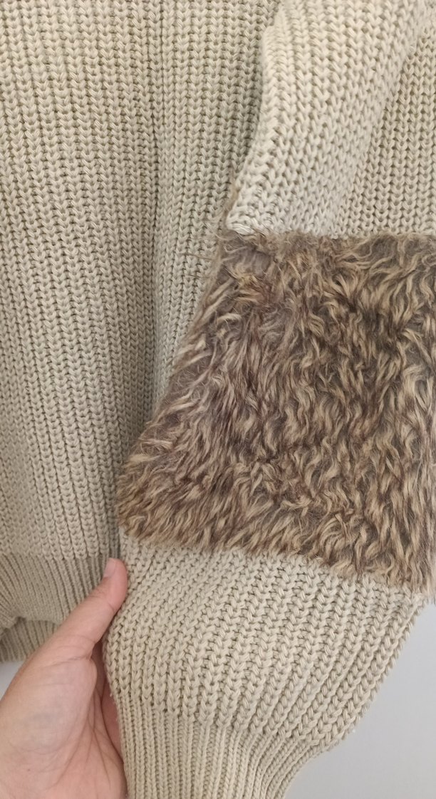 Bej Örgü Kadın Kazak Uzun Kollu - Görsel 3