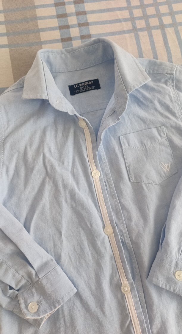 Erkek Çocuk Mavi Keten Gömlek - Görsel 3