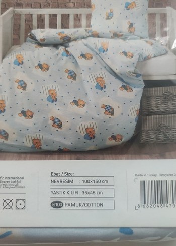 Bebek Nevresim Seti Mavi Baskılı Pamuk - Görsel 2