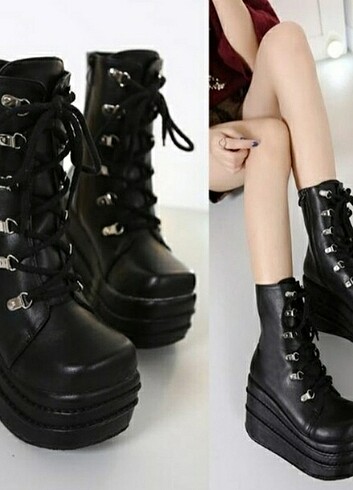 Gothic Punk Yüksek Platformlu Deri Bot 